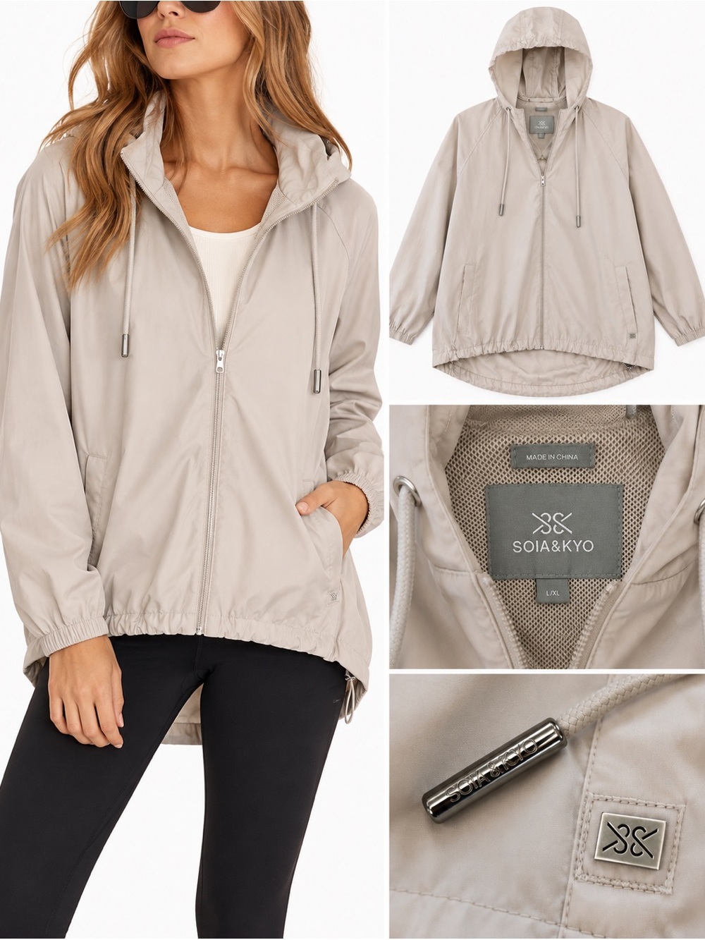 Soia & Kyo Light Taupe Hooded Rain Jacket